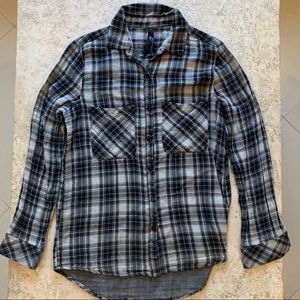 Seven 7 womens plaid shirt long sleeve black